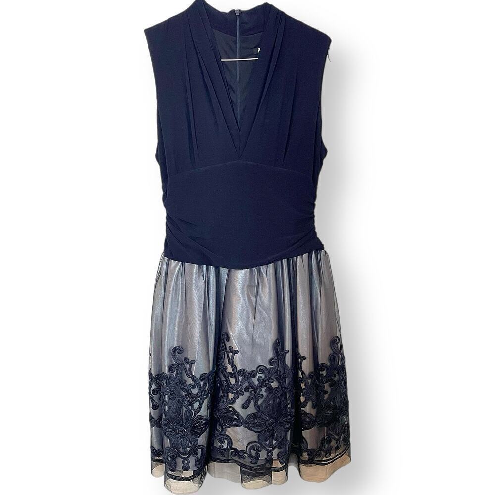 SLNY black silver 16 sleeveless party dress prom gala evening